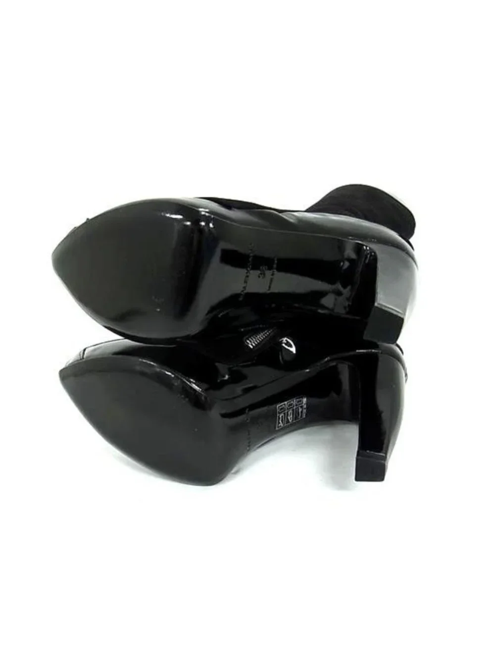 Balenciaga Suede Patent Long Boots Heels Shoes Black